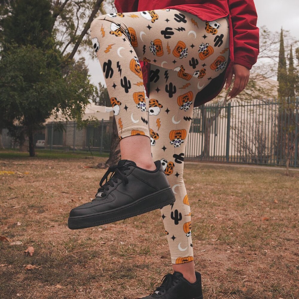 Halloween Leggings For Women Skull Cowboy Spooky Yoga Pants Western Cowboy Hat